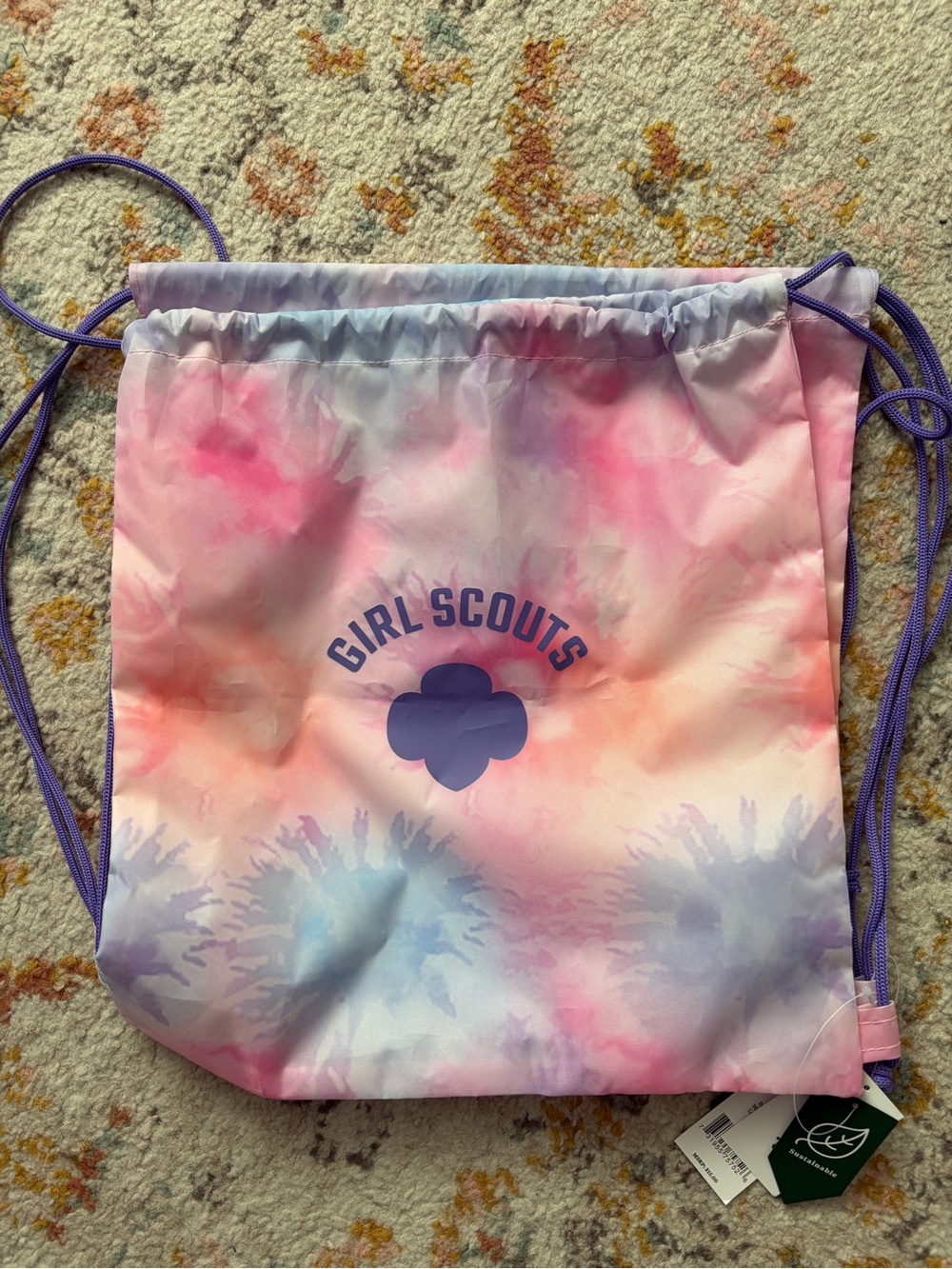 Girl Scouts Tie-Dye Drawstring Backpack - Pastel Pink & Purple